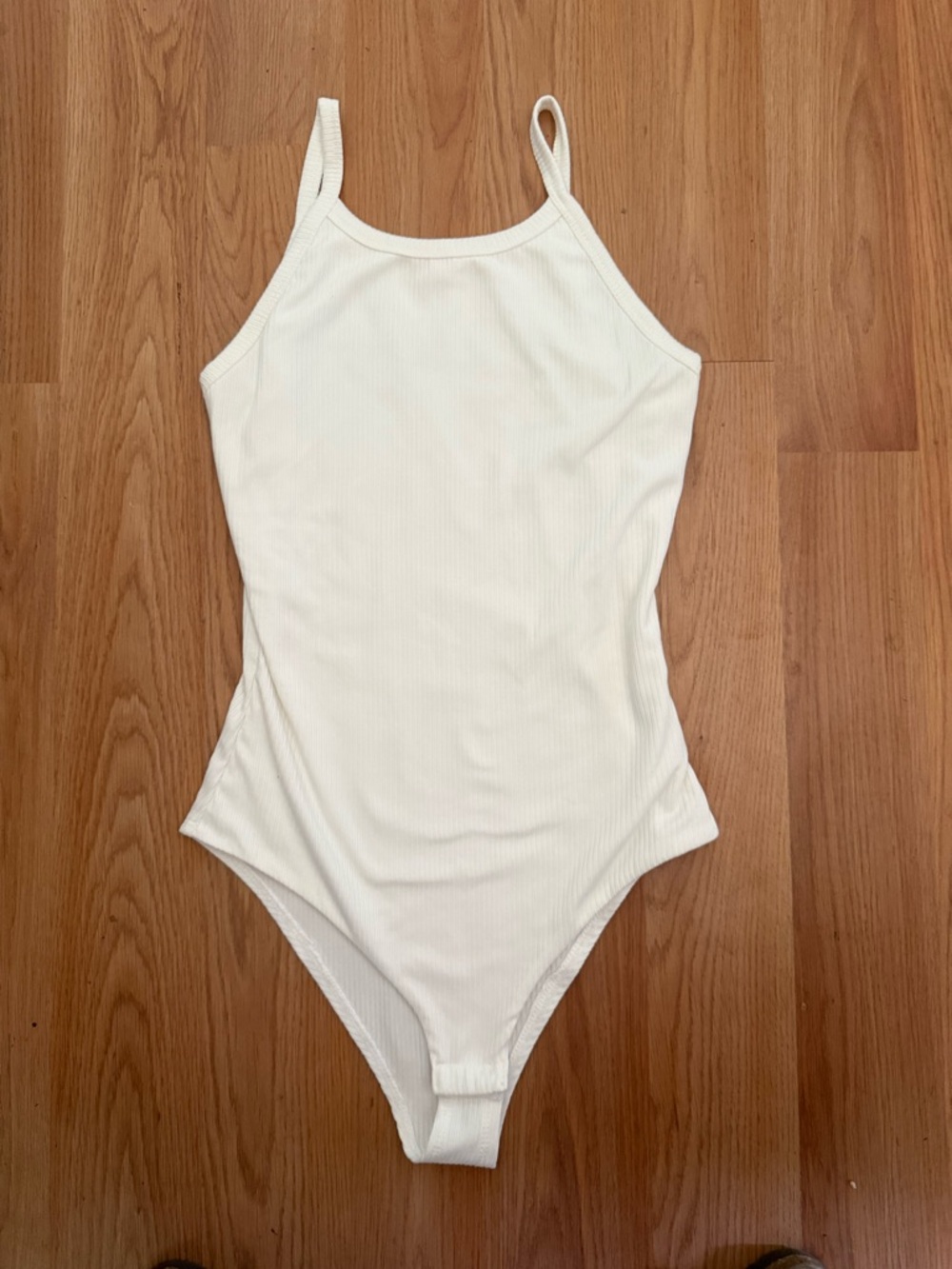 Pink lily White Ribbed  bodysuit medium